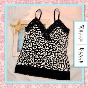 WHBM Snow Leopard Stretch Cami Camisole Tank Top Black White, Size M